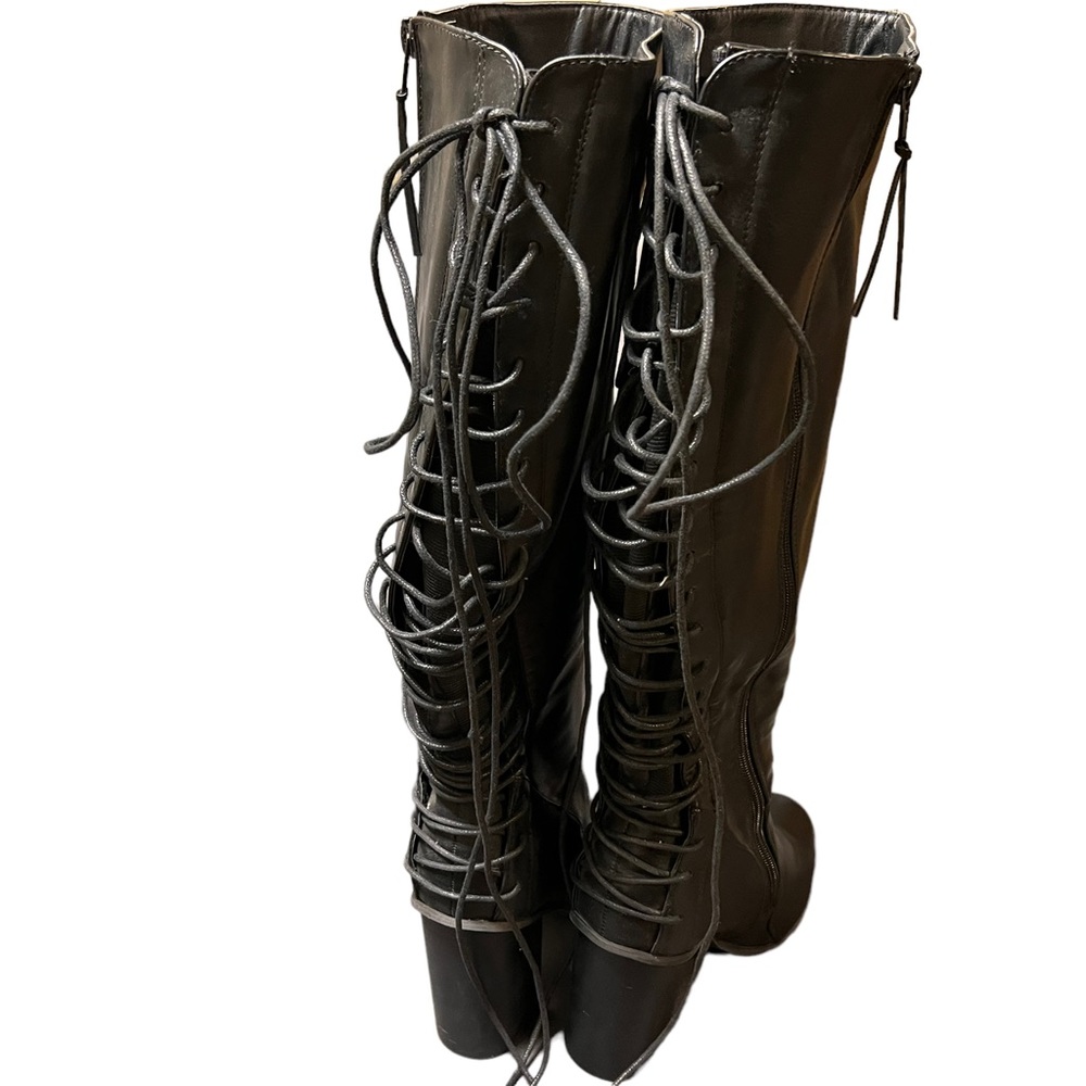 TORRID Womens Black Side Zip Lace Up Knee High Wide Calf Boots Block Heel 9.5W - Picture 4 of 11